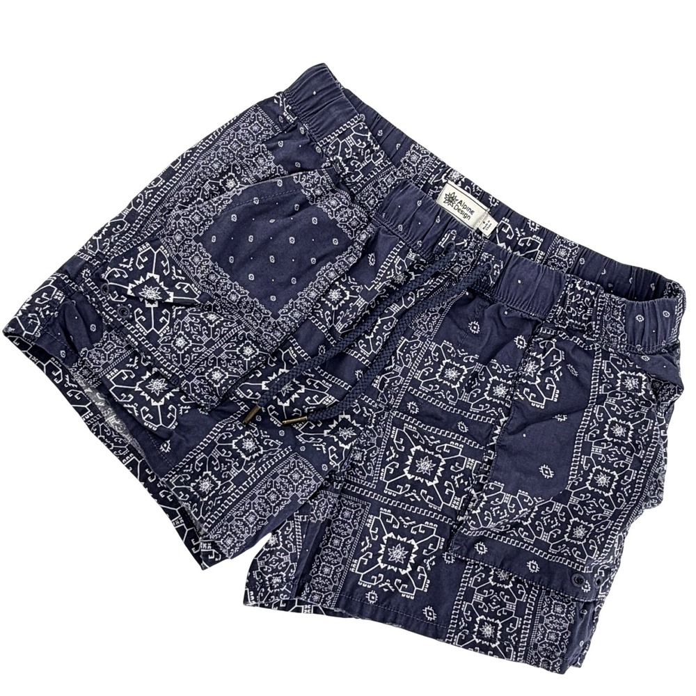 Alpine Design Shorts Womens Small Blue Excellent Bandana Print Cotton Cargo